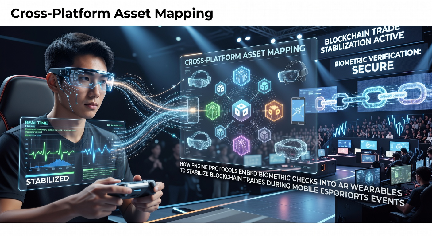 AR wearable headset displaying real-time biometric data overlays during a mobile esports tournament