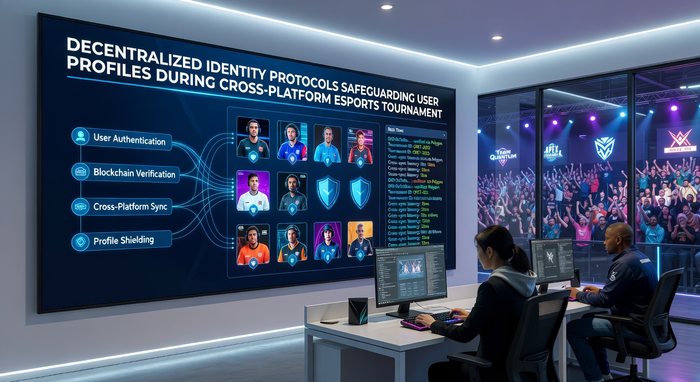 Diagram showing how decentralized identity protocols secure user data flows between handheld devices and cross-platform esports servers