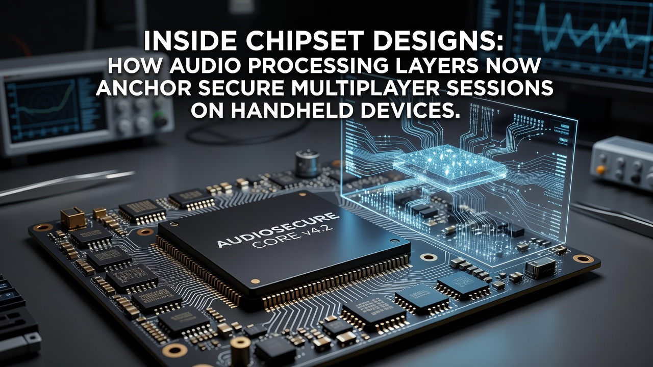 Diagram illustrating audio processing pipeline securing data flows in a handheld multiplayer gaming chipset