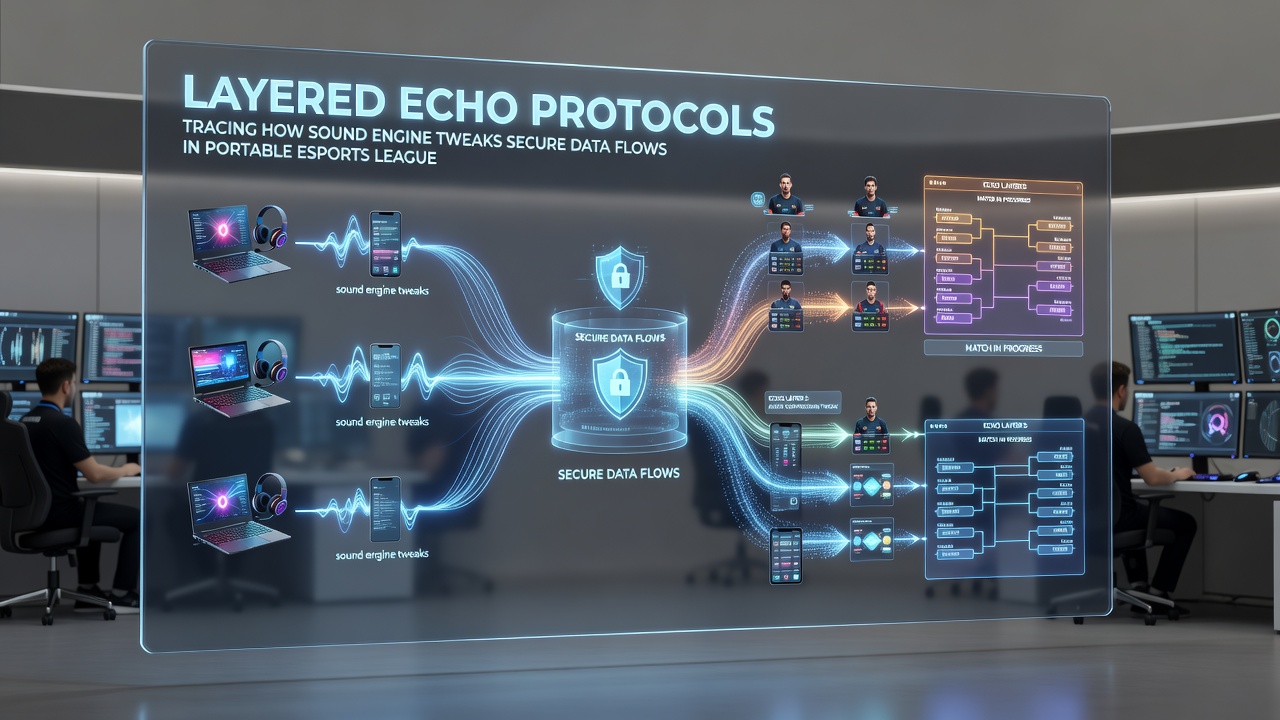 Close-up of portable console audio chip processing echo layers for data security during an esports match