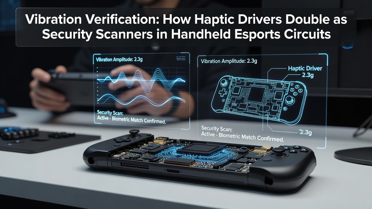 Haptic driver assembly integrated into a handheld esports controller showing vibration motor components and sensor connections