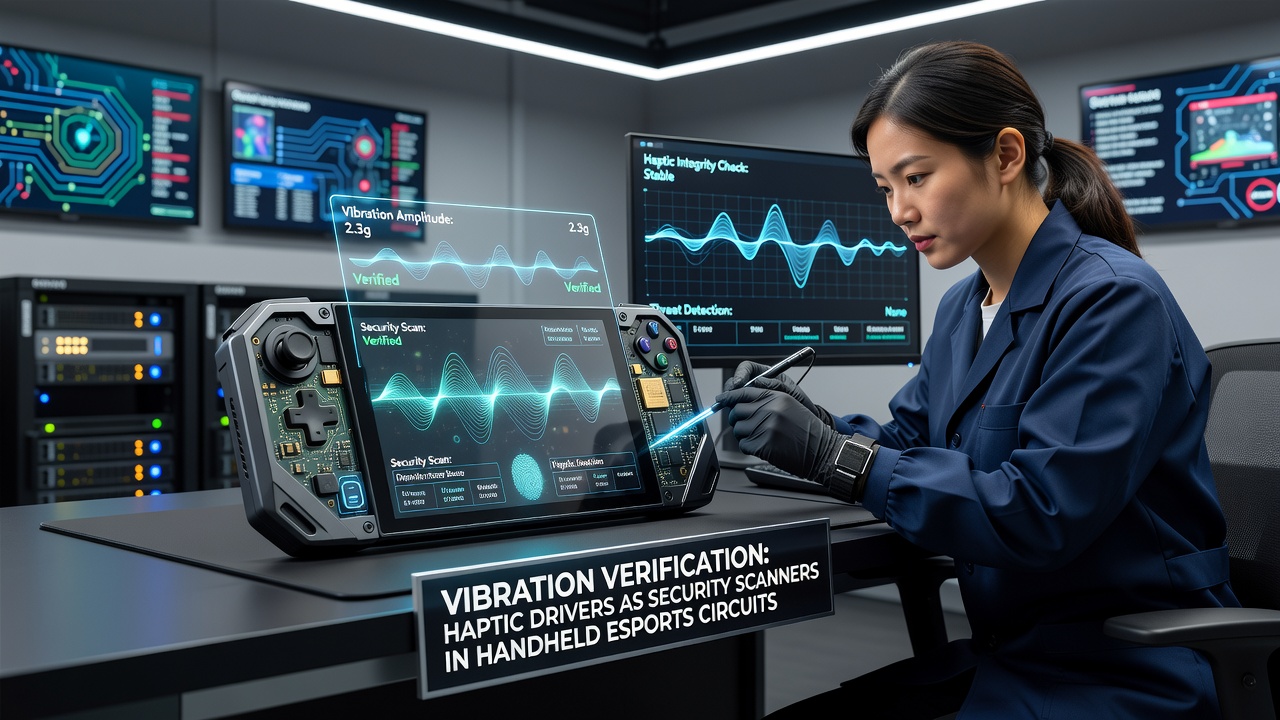 Vibration waveform analysis display during a security scan on a handheld esports device