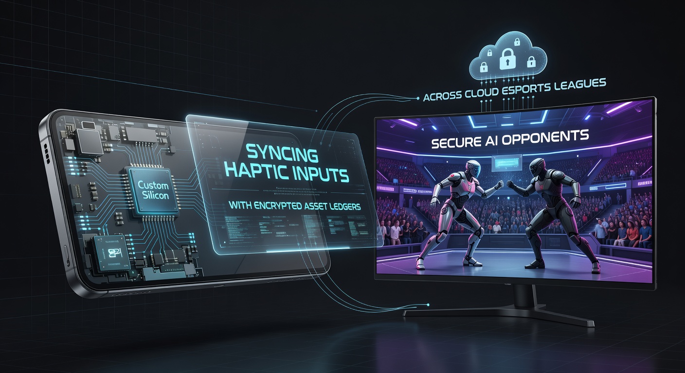 Custom silicon architecture in portable devices linking haptic sensors to encrypted asset ledgers for AI opponent security